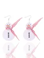 White leather snowman earrings with red checkered ribbon detail for Christmas gift - Snowman Style (11149) / White Snowman (11149)