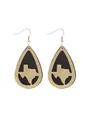 Elegant faux leather teardrop earrings featuring a glittery gold Texas state map cutout - Texas Map Style / Black & Gold