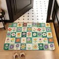 Tapis de bain décoratif à fleurs colorées en terre de diatomées antidérapant et absorbant - 40*60cm (Standard 2.5MM) / Motif Floral à Damier Coloré (YHLT-E)
