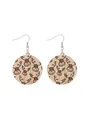 Festive round wooden earrings featuring a cute cartoon reindeer print for Christmas - Round Cartoon Reindeer Print (12262)