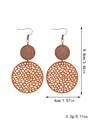 Vintage bohemian hollow wooden and faux leather drop earrings with round mesh design - Hollow Geometric Round Style / Brown (11467)