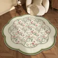Elegant floral circular loop pile rug with scalloped green border for home - Huazhi - Irregular Scalloped