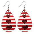 Valentine's Day red and white striped teardrop leather earrings with glitter hearts - White Stripe Red Sequin Heart Style (12#)