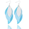 Elegant multi-layered S-shape leaf drop earrings in gradient blue and white PU leather - Triple Layer S-shaped Leaf