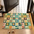 Colorful floral diatomaceous earth bathroom mat with anti-slip grid pattern for home - 40*60cm (Standard 2.5MM) / Fresh Floral Grid (YHLT-C)