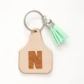 Customizable faux leather letter N keychain with light green tassel and silver ring - Letter N Style (20444)