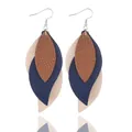 Simple multilayer S-shaped PU leather leaf drop earrings in blue and brown finish - Color Block Layered Leaf