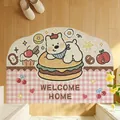 Zerbino carino con orso cartone animato e design Welcome Home a quadretti rosa. - 40*60cm / Griglia Rosa Coreana