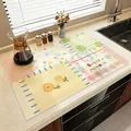 Cartoon kitchen drying mat with absorbent dopamine colorful sweet moment pattern - 30x40cm (Regular Tech Fabric Rubber Bottom) / Cyan Sweet