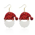 Christmas Santa Claus hat faux leather dangle earrings with red glitter and white texture - Santa Hat Style (10394)