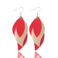 Handmade multilayer leaf-shaped PU leather earrings in red and champagne gold variant - Triple Layer Patchwork Leaf