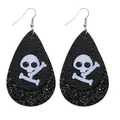 Halloween druppelvormige leren oorbellen met doodskop en zwarte glitters - Zwarte Schedel Stijl (10551)