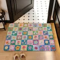 Artistic oil-painting style colorful floral grid absorbent diatom mud bathroom floor mat - 40*60cm (Standard 2.5MM) / Multicolor Floral Pattern (YHLT-A)