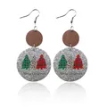 Festliche Weihnachtsglitzer- und Holzohrringe mit Merry Christmas Aufdruck für Damen - Scheibenanhänger (10351) / Silber Strass Weihnachtsbaum Scheibe (10351)