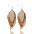 Elegant multilayered faux leather leaf drop earrings in champagne and leopard print - Glitter Layered Leaf