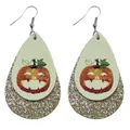 Feestelijke Halloween druppel oorbellen van leer met gouden glitters en pompoen - Lichtkleur Pompoen Stijl (10541)