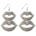 Silver double-layer lips leather earrings featuring a textured litchi grain finish - Silver Gray Lips Style (1#)