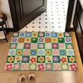 Vibrant floral grid pattern diatom mud absorbent non-slip bathroom floor mat for doorway - 40*60cm (Standard 2.5MM) / Retro Floral Grid (YHLT-B)
