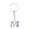 Western style alloy letter M keychain with turquoise inlay and engraved symbols - Letter M / 20125