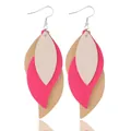 Three-layer S-shaped leaf earrings in hot pink and cream PU leather for women - Bohemian Triple Layer Style