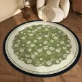 Vintage green floral round loop pile rug for living room or bedroom decor. - Diameter 50CM / Qinghua Floral