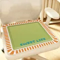 Cojín de silla verde estilo lino con bordado Sweet Life y borde a rayas - Verde Naranja
