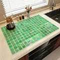 Absorbent leather kitchen mat featuring a vibrant green mosaic pattern for countertops - 30x30cm / Emerald Green