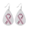 Boucles d'oreilles goutte en similicuir ruban rose pour sensibilisation cancer du sein - Boucles d'oreilles goutte d'eau / Ruban de Charité Rose (10238)