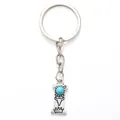 Vintage silver alloy letter I keychain with turquoise inlay and crown engraving detail - 20490