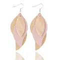 Elegant multi-layer S-shaped PU leather leaf drop earrings in pink and beige tones - Triple-Layer S-Shaped Leaf Style (11296)