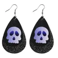 Halloween druppeloorbellen van kunstleer met paarse schedel en zwarte glitterrug - Paars Verloop Schedel Stijl (10550)