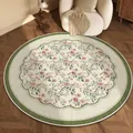 High-quality vintage style tufted round living room carpet with green border and floral pattern - Diameter 50CM / Huazhi Floral