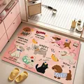 Tapis de bain en terre de diatomée à motif de chien de dessin animé en rose doux - Coupe régulière / 40x60cm / Chien Mignon Rose