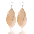 Elegant S-shaped layered leaf PU leather earrings in neutral nude tones for women stylish accessory - Triple-Layer S-Shaped Leaf Style (11297)