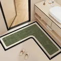 Absorbent L-shaped green diatom mud bath mat with non-slip scalloped border for sink - 60*60*25cm (Regular Diatomaceous Earth) / Cool Green L-Shaped