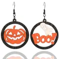 Halloween wooden drop earrings with pumpkin and Boo ghost design - Pumpkin Ghost BOO Style