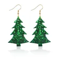 Festive green glitter sequin Christmas tree drop earrings with elegant gold fish hooks - Green