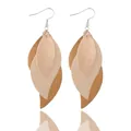 Elegant multi-layered S-shape leaf PU leather drop earrings in neutral earth tones - Triple-Layer S-Shaped Leaf Style (11299)