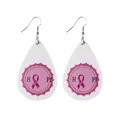 Boucles d'oreilles goutte en similicuir avec ruban rose et texte Hope pour la sensibilisation. - Boucles d'oreilles goutte d'eau / Cercle de Ruban HOPE (10251)