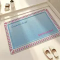 Close-up of blue linen woven bathroom mat with absorbent texture and non-slip backing. - 40x60cm / Blue Pink-Square