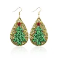 Tropfenförmige Kunstlederohrringe mit einem grün glitzernden Weihnachtsbaum Design für Feste - Tropfenform Bedruckt (11062) / Gold Strass Grüner Weihnachtsbaum (11062)