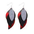 Handmade multi-layer faux leather leaf earrings with buffalo plaid and silver glitter - Triple-Layer S-Shaped Leaf Style (11741)