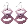 Purple double-layer lip-shaped leather earrings with lychee texture for Valentine's - Metallic Purple Lips Style (3#)