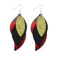 Stylish multi-layer S-shape leaf earrings with red plaid and gold glitter texture - Triple-Layer S-Shaped Leaf Style (11742)