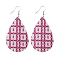 Boucles d'oreilles en faux cuir en forme de larme avec ruban rose de sensibilisation - Boucles d'oreilles goutte d'eau / Imprimé Ruban Rose (10236)