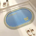Oval blue absorbent linen bathroom mat with yellow bow design and non-slip bottom - 40x60cm / Yellow Blue-Oval