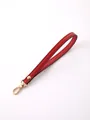 Elegant red faux leather wristlet strap with a gold-toned lobster clasp for keys - Red