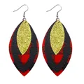 Multi-layered leaf earrings with buffalo plaid and gold glitter faux leather design - Triple-Layer S-Shaped Leaf Style (11744)