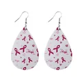 Boucles d'oreilles en simili cuir en forme de goutte ruban rose cancer du sein - Boucles d'oreilles goutte d'eau / Lettres Hope/Love/Care (10243)