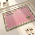 Elegant pink and green linen woven absorbent bathroom mat with a charming bow design - 40*60cm / Pink and Green-Square